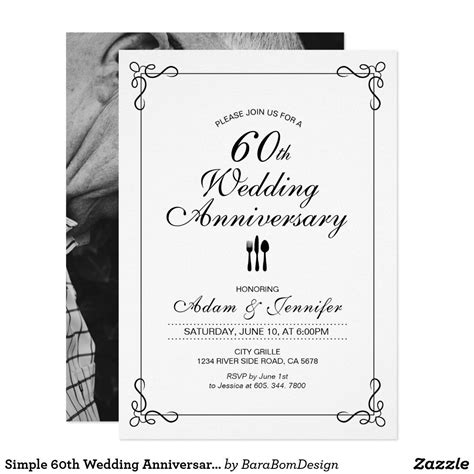 Simple 60th Wedding Anniversary Invitation Card | Zazzle.com in 2021 ...