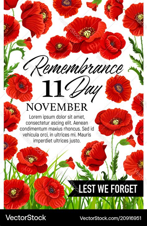 11 november poppy remembrance day card Royalty Free Vector