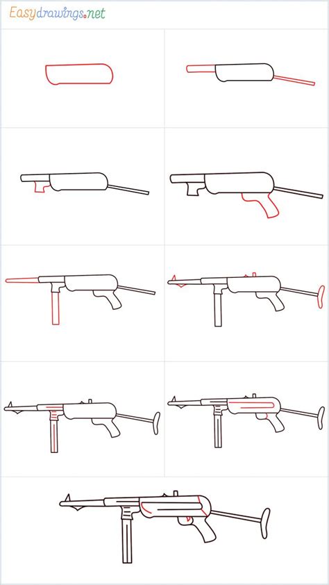 How to draw mp40 step by step for beginners - [9 EASY Phase] | Drawing tutorial easy, Easy ...