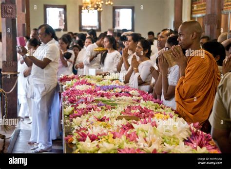 inside the Temple of the tooth relic where people offer flowers and prayers Stock Photo - Alamy