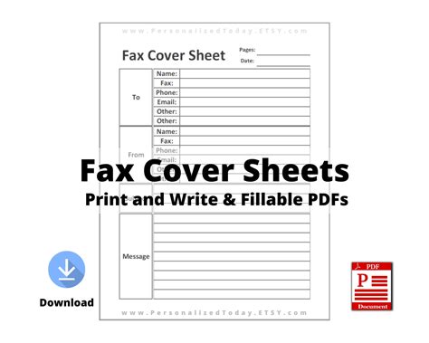 Printable Fax Cover Sheet PDF Digital Download US Letter Size Vertical - Etsy