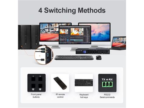 TRIPLE MONITOR KVM 4-PORT-4K 60HZ UHD- 4 Computers x 3 Monitor- AUDIO OUTPUT & USB SHARING ...