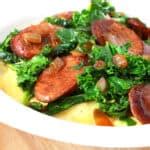 Andouille and Greens with Cheese Grits - The Daring Gourmet
