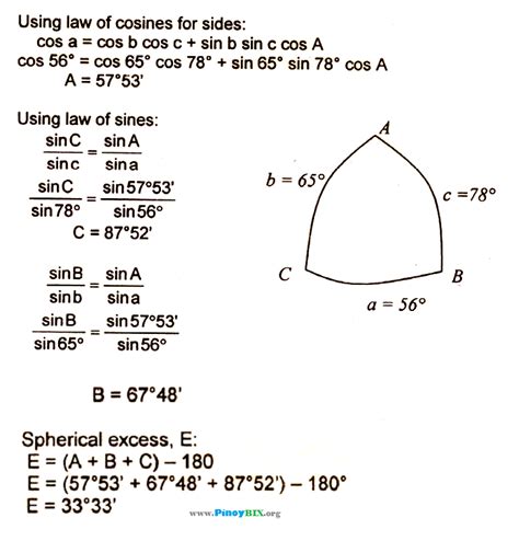 Solution: Determine the spherical excess of the spherical triangle ABC