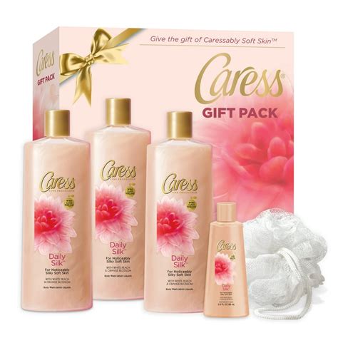 Caress 5-Pc Daily Silk Body Wash Gift Set with BONUS Pouf (3 x Body ...