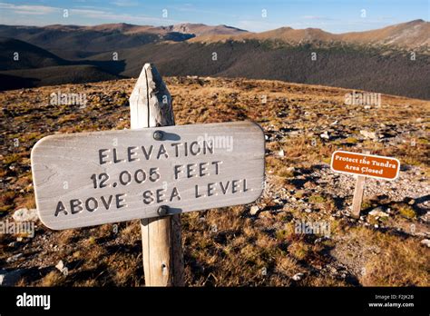 Elevation Sign 12,005 Feet - Alpine Tundra Ecosystem - Rocky Mountain National Park, near Estes ...