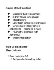 Causes of fluid Overload.docx - Causes of fluid Overload u Excessive fluid replacement u Kidney ...