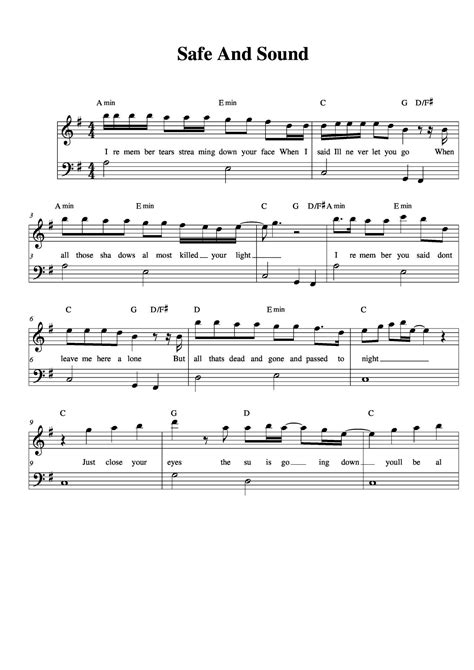 Piano Sheet Music, Safe and Sound - Taylor Swift Download the PDF ...