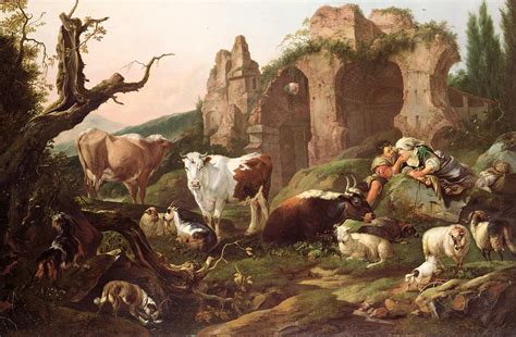 Farm Animals In A Landscape Painting by Johann Heinrich Roos