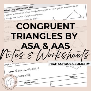 Congruent Triangles by ASA and AAS Notes and Worksheets by Olivia Rae