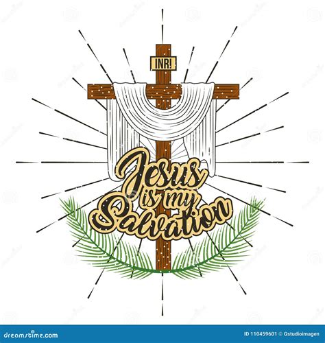 Jesus is My Salvation Cross and Branches Palm Stock Vector - Illustration of branch, religious ...