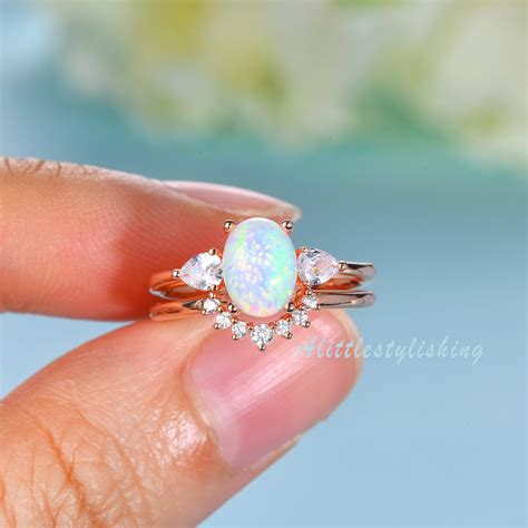 Rose Gold Opal Engagement Rings Opal Wedding Ring Opal Unique | Etsy