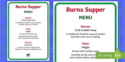 KS1 Burns Night Supper Menu - Primary Resources - Twinkl