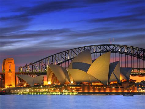 Sydney Opera House and Harbor Bridge at Night, Sydney, Australia