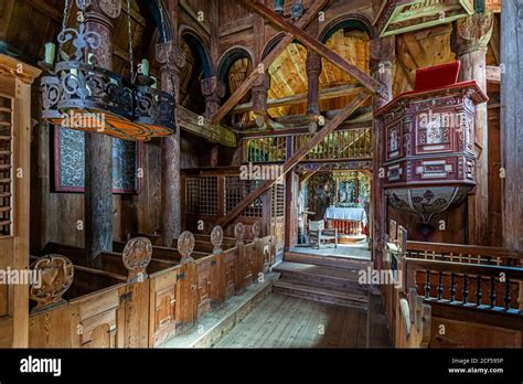 Interior of the Stave Church Urnes in Luster, Norway Stock Photo - Alamy