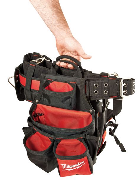 MILWAUKEE Red/Black Tool Belt, 1680D Ballistic Nylon, 30 in to 53 in Waist Size, Number of ...