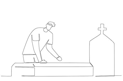 Premium Vector | A man holds his brother's funeral One line drawing