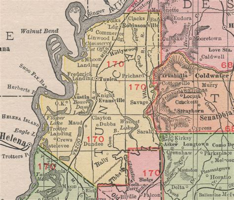 Tunica County, Mississippi, 1911, Map, Rand McNally, Tunica City, Robinsonville, Hollywood