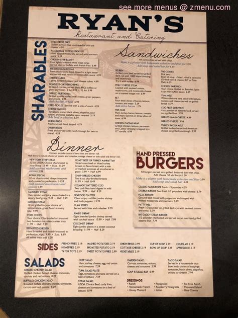 Menu at Ryan’s Restaurant & Catering, Wauseon