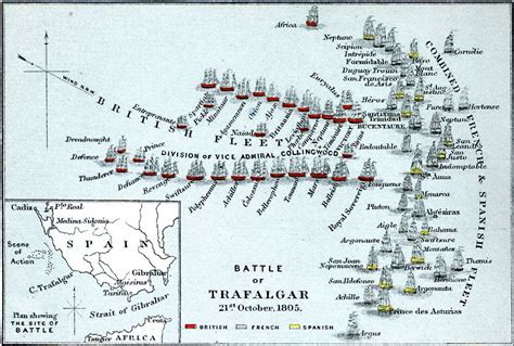 Battle of Trafalgar, A map showing the Battle of Trafalgar which took ...