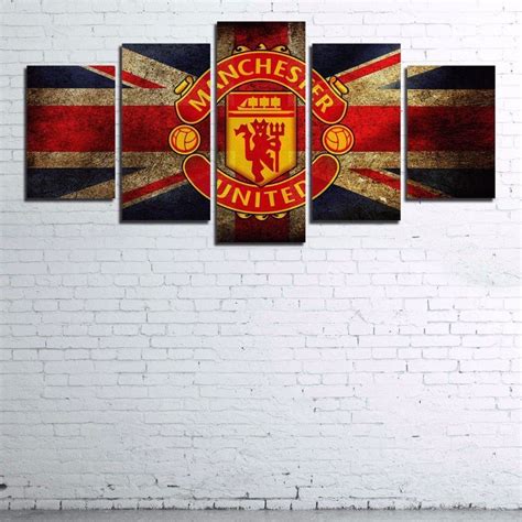 Medium Framed Manchester United Union Jack Flag Canvas Wall Art Home ...