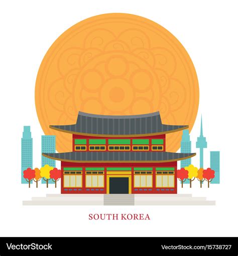 South korea landmarks with decoration background Vector Image