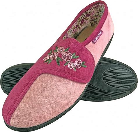 Dunlop - Ladies Adjustable Wide Fit Memory Foam Floral Velcro Slippers ...