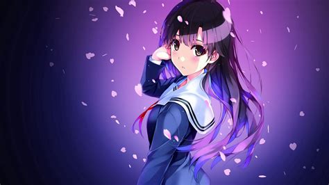 Download wallpaper 1366x768 anime, schoolgirl, uniform, girl tablet, laptop hd background