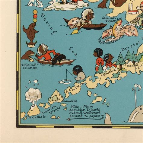 1935 Cartoon Map of Alaska Pictorial Map Fine Reproduction | Etsy