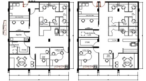 Local office building ground and first floor plan cad drawing details dwg file - Cadbull