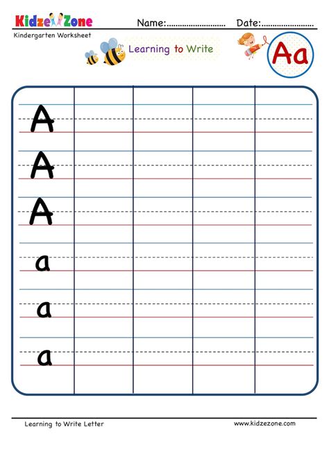 Kindergarten Letter A Writing Worksheet - KidzeZone