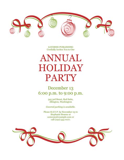 Holiday party invitation with red and green ornaments (Formal design) … | Holiday party ...