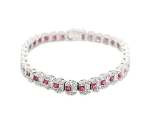 18K White Gold Diamond Ruby Bracelet - ValueMax Jewellery