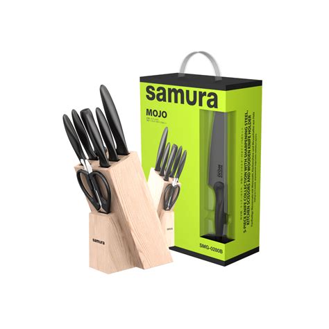 MOJO Knife Block Set 8Pcs Black: Paring, Utility, Fillet , Bread, Chef's, Honing Rod, Scissors ...