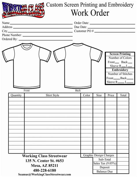 Template Free Printable Blank T Shirt Order Form