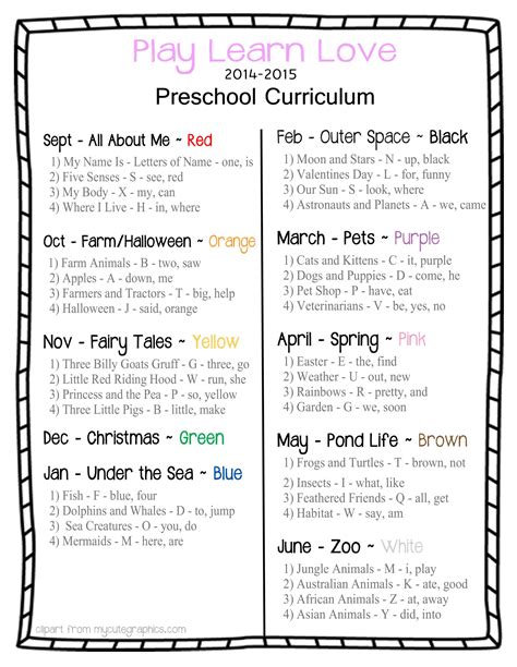 Daycare Curriculum And Monthly Themes