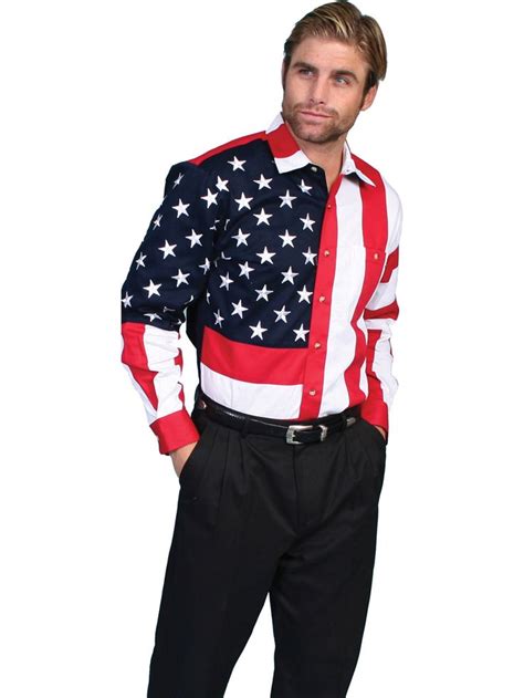 Red, White and Blue American Flag Long Sleeve Button Front Shirt. 100% ...