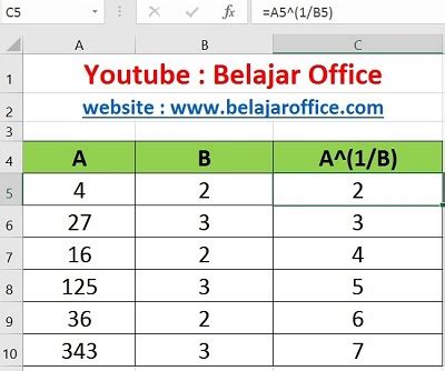 Cara Dan Rumus Akar Kuadrat Dan Akar Pangkat Pada Excel - Belajar Office