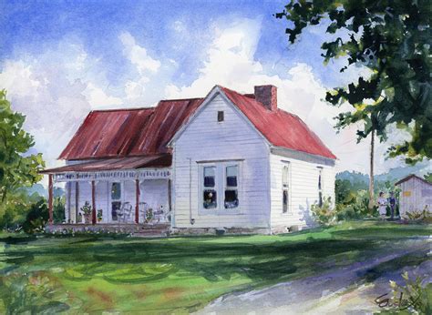 farm home watercolor, June day painting - Watercolor on Arches Paper ...