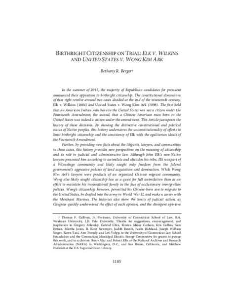 (PDF) Birthright Citizenship on Trial: Elk v. Wilkins and United States ...