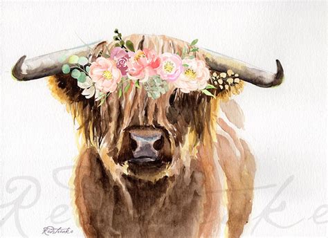 8 x 10 inch Highland cow Art Print cow watercolor painting | Etsy