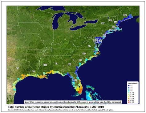 Hurricane Strikes by County, 1900-2010 [3300x2550] : MapPorn