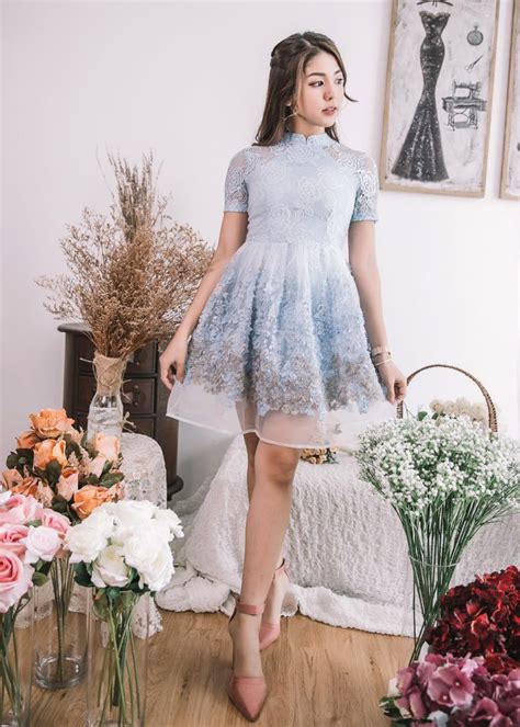 Highs and Grows Floral Mandarin Collar Dress in Blue • DREAMSCAPED