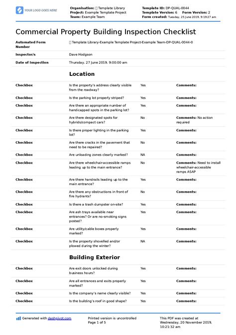 Commercial Building Inspection Checklist: Download as PDF