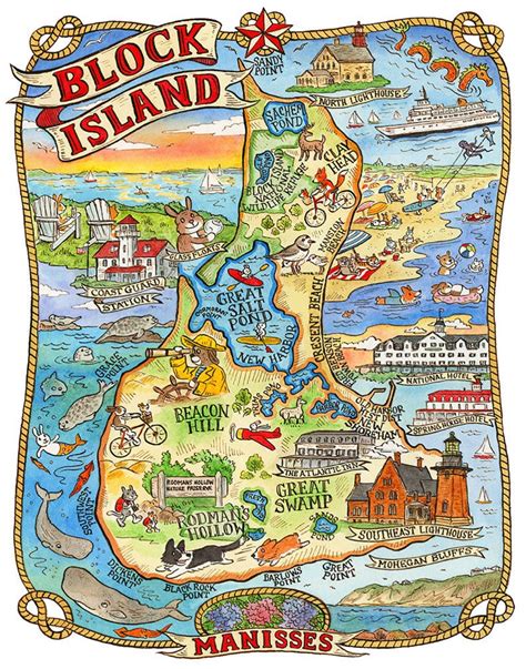 Block Island Rhode Island Map Art Print 16x 20 | Etsy