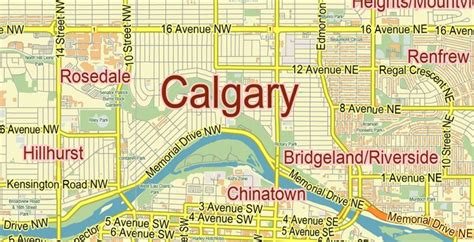 Calgary Alberta Canada PDF Vector Map: City Plan Low Detailed (for small print size) Street Map ...