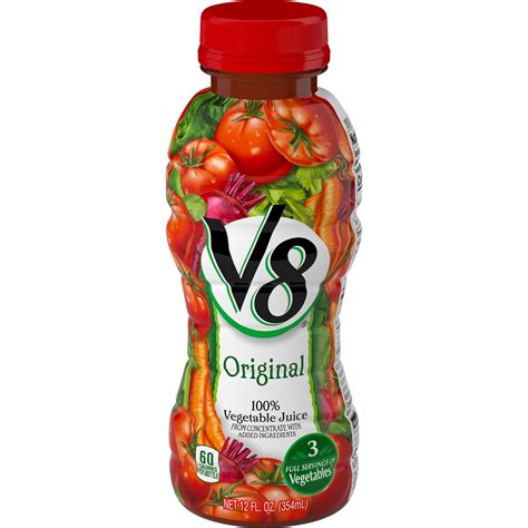 V8 Juice, Original 100% Vegetable Juice, Plant-Based Drink, 12 Ounce Bottle - Walmart.com ...