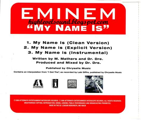 highest level of music: Eminem - My Name Is-(EU_CDS)-1999-hlm