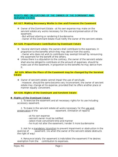 RIGHTS AND OBLIGATIONS OF THE OWNER OF THE DOMINANT AND SERVIENT ESTATE | Easement | Dam