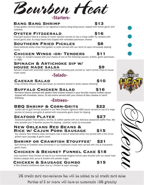 Bourbon Heat | Menu | NewOrleansRestaurants.com